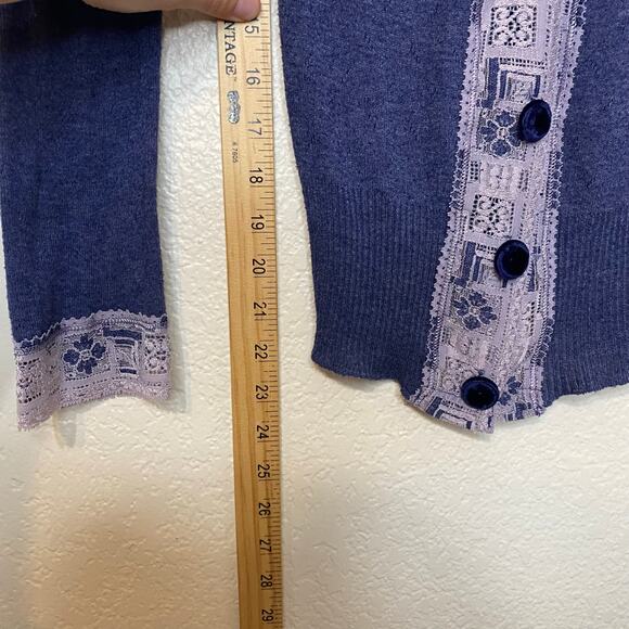 Y2K Anonymous Purple Lace Trim Velvet Button Cardigan Lightweight Fairy - Picture 8 of 8